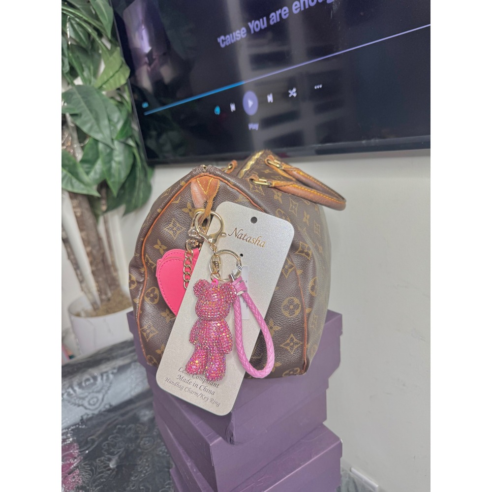 Natasha Pink Rhinestone Teddy Bear Keychain Crystal Bag Charm Cute Gift - Picture 2 of 4